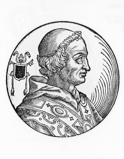Johannes V:n (635-686), katolisen kirkon 82. paavin muotokuva vuodesta 685, kaiverrus tekijältä William Walcutt