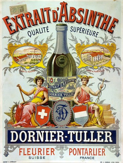 Mainos Ornier Tuller -absintista, kromolitografia 1890 tekijältä Frederick (attr. to) Barnard