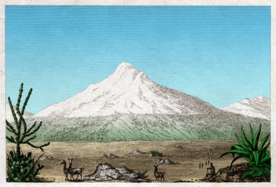 Chimborazo-tulivuori Tapian tasangolta, Ecuadorista. noin 1840 (kaiverrus) tekijältä . .