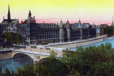Conciergerie, "Souvenirs De Paris - Monuments Views in Colors" (väri litho) tekijältä Hippolyte Lalaise Devéria
