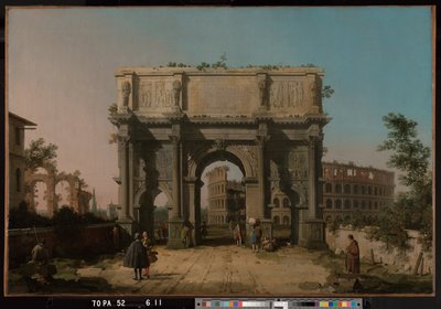 Näkymä Konstantinuksen kaarelle ja Colosseumille tekijältä Canaletto