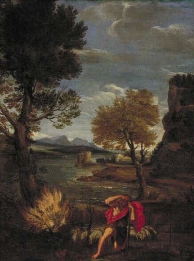 Maisema Mooseksen ja palavan pensaan kanssa tekijältä Domenichino