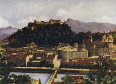 Näkymä Salzburgista ja Hohen-Salzburgista, Itävallasta tekijältä after A. Langfier