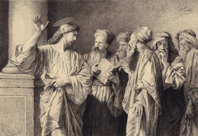 Jeesus ja kirjanoppineet ja vanhimmat tekijältä after Albert Robida