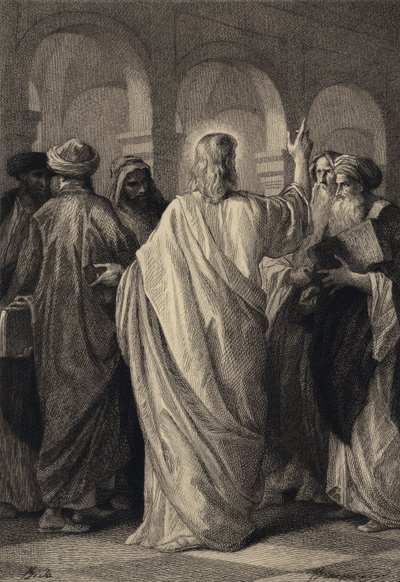 Jeesus keskustelee lääkäreiden kanssa tekijältä after Albert Robida