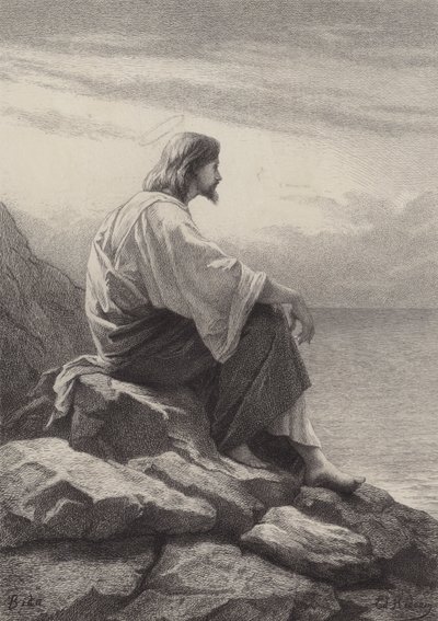 Jeesus istui meren rannalla tekijältä after Albert Robida