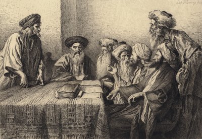 Juudas sanhedrinin edessä tekijältä after Albert Robida