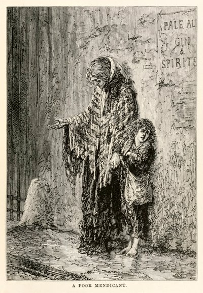 Köyhä ryöstäjä Jules Vernen (1828-1905) teoksesta Maailman ympäri kahdeksassakymmenessä päivässä, kaiverrus Louis Dumont (s.1822) 1873 tekijältä after Alphonse Marie de Neuville