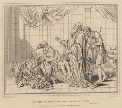 Elisa kasvattaa sunemilaisten poikaa, 2 kuningasta tekijältä after Benjamin West