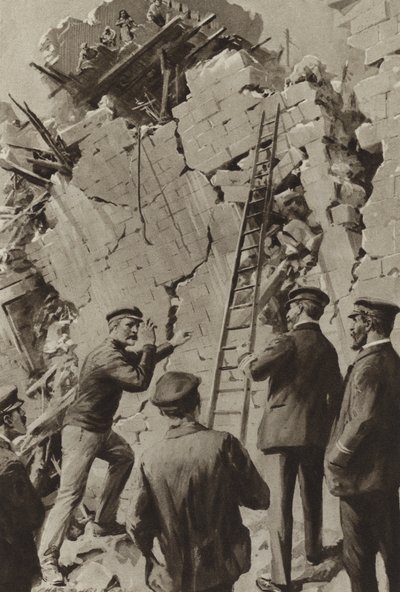 Englantilainen merimies avustamassa pelastustyötä Messinan maanjäristyksen jälkeen tekijältä after Charles Mills Sheldon