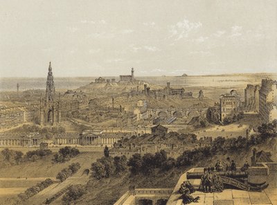 Näkymä Edinburghiin linnasta (chromolitho) tekijältä after David Roberts