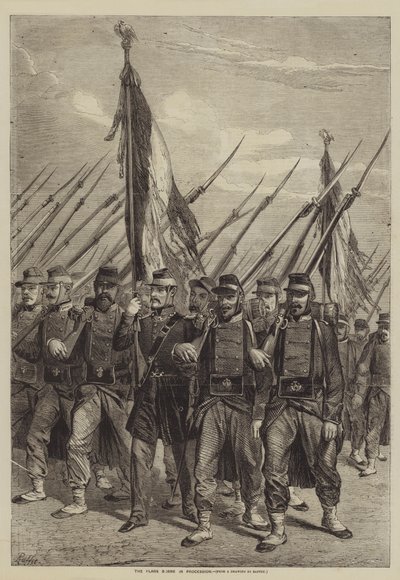 Liput kannettuna kulkueessa tekijältä after Denis Auguste Marie Raffet