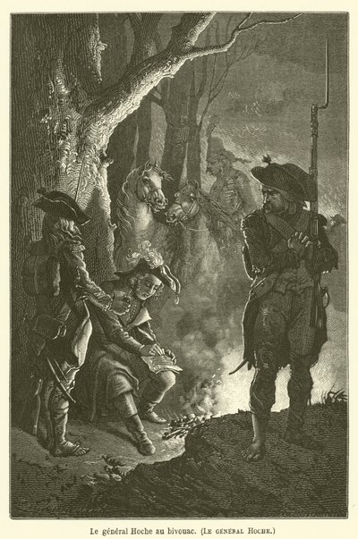 Kenraali Hoche bivouacissa, kenraali Hoche tekijältä after Emile Antoine Bayard
