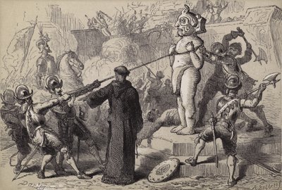 Espanjalaiset tuhoavat meksikolaisia idoleita tekijältä after Felix Octavius Carr Darley