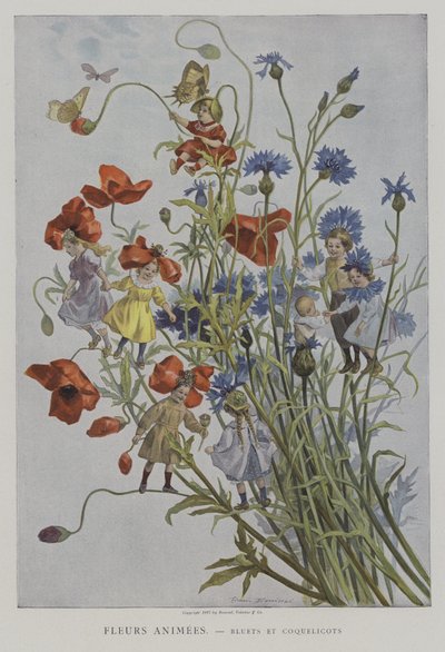Fleurs Animees. Bleuets et Coquelicots. (Animoidut kukat: ruiskukat ja unikot) tekijältä after Firmin Bouisset