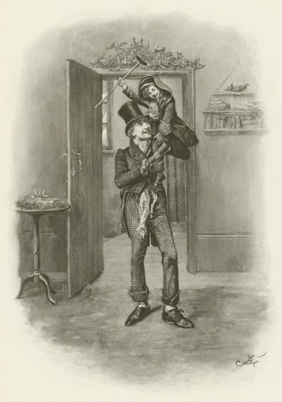 Bob Cratchit ja Tiny Tim tekijältä after Frederick Barnard