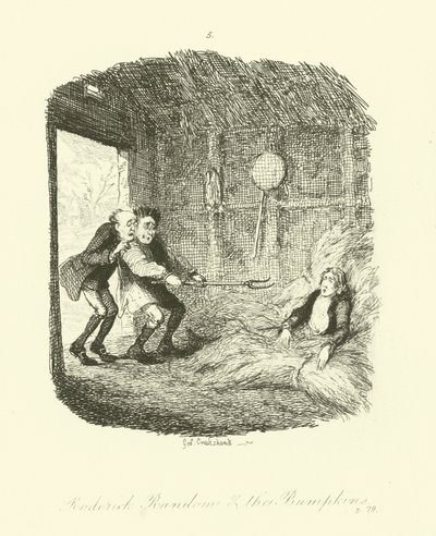 Tobias Smollettin Roderick Random -teoksen kuvitus. tekijältä after George Cruikshank
