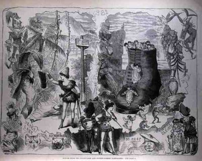 Kohtauksia Drury Lanesta ja Covent Garden Pantomimesista, The Illustrated London News, 7. tammikuuta 1882 tekijältä after George Cruikshank