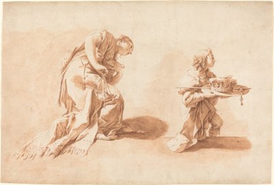 Polvistuva nainen suitsukepolttimella ja sivulla, jolla on kruunu ja valtikka tekijältä after Giovanni Battista Pittoni the younger Anton Kern