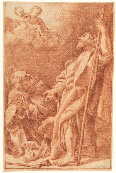 Madonna ja lapsi St Anthony Abbotin ja James Suuren kanssa tekijältä after Giovanni Lanfranco