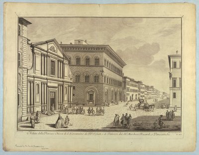Näkymä Firenzeen, lautanen "XXIV:n valinta Näkymät Firenzen kaupungin pääalueille, aukioille, kirkoille ja palatseille" tekijältä after Giuseppe Zocchi
