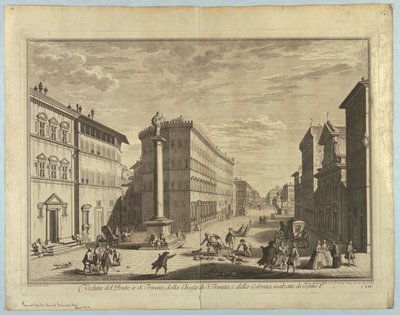 Näkymä Firenzeen, lautanen "XXIV:n valinta Näkymät Firenzen kaupungin pääalueille, aukioille, kirkoille ja palatseille" tekijältä after Giuseppe Zocchi