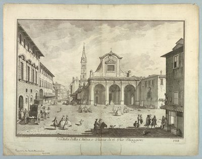 Näkymä Firenzeen, lautanen "XXIV:n valinta Näkymät Firenzen kaupungin pääalueille, aukioille, kirkoille ja palatseille" tekijältä after Giuseppe Zocchi