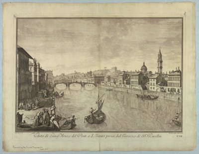 Näkymä Firenzeen, lautanen "XXIV:n valinta Näkymät Firenzen kaupungin pääalueille, aukioille, kirkoille ja palatseille" tekijältä after Giuseppe Zocchi