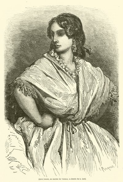 Nuori nainen Valencen markkinoilla tekijältä Gustave after Dore