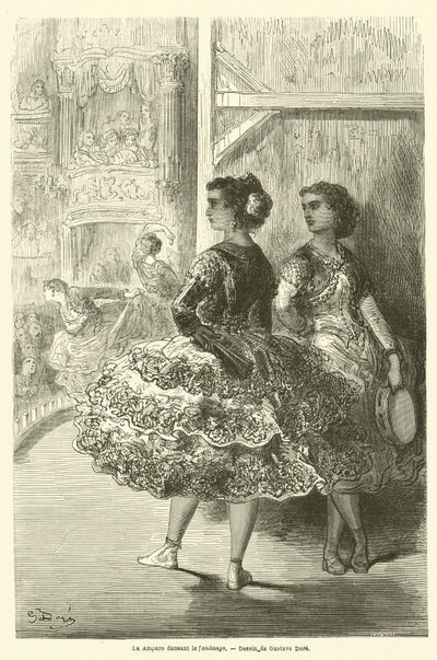 La Amparo tanssii fandangoa tekijältä Gustave after Dore
