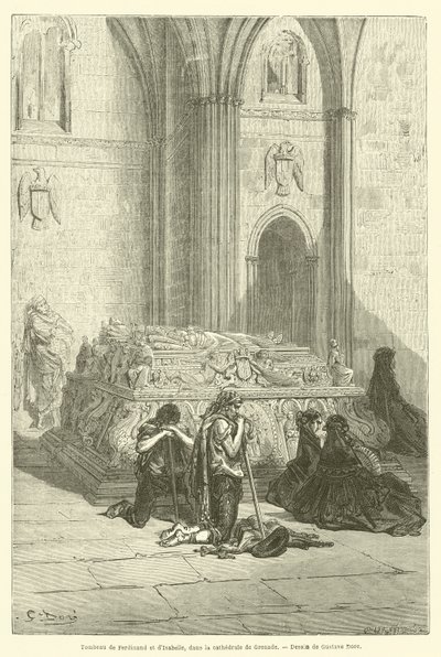 Ferdinandin ja Isabellan hauta Granadan katedraalissa tekijältä Gustave after Dore