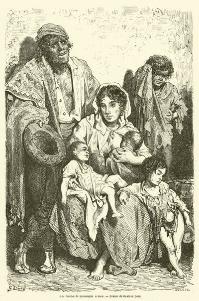 Kerjäläisperhe Jaenissa tekijältä Gustave after Dore