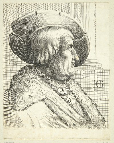 Fantasia muotokuva vanhasta miehestä, jolla on hattu profiilissa tekijältä after Hendrick Goltzius
