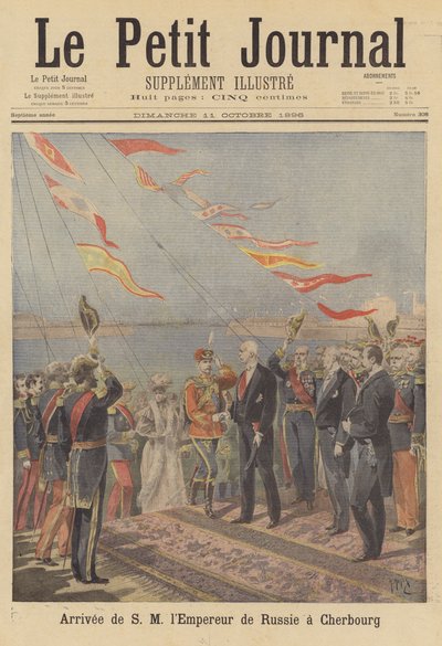Venäjän tsaari Nikolai II:n saapuminen Cherbourgiin tekijältä after Henri Meyer