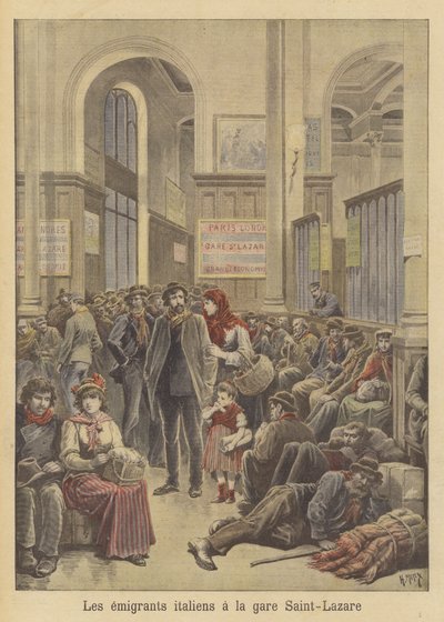 Italialaiset siirtolaiset Amerikkaan Gare Saint-Lazaressa tekijältä after Henri Meyer