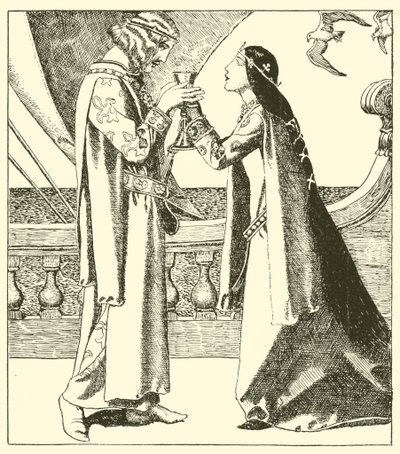 Belle Iseult ja Sir Tristram joivat rakkauden kuivuuden tekijältä after Howard Pyle