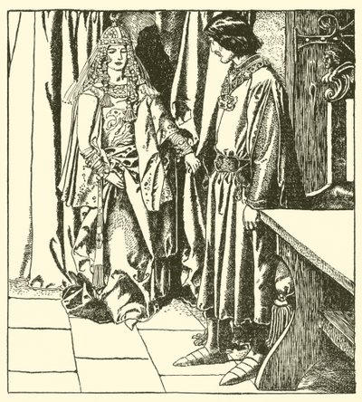 Kuningatar Morgana ilmestyy Sir Launcelotille tekijältä after Howard Pyle
