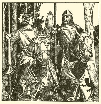 Sir Percival ja Sir Lamorack ratsastavat yhdessä tekijältä after Howard Pyle