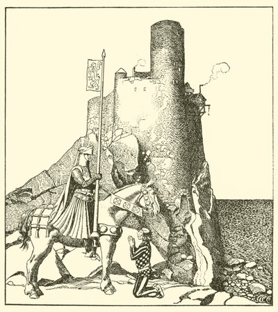 Sir Tristram tulee sir Nabonin linnaan tekijältä after Howard Pyle