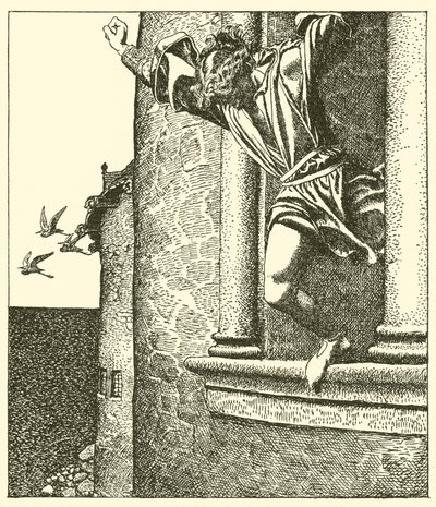 Sir Tristram hyppää mereen tekijältä after Howard Pyle