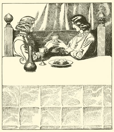 Sir Tristram istuu Sir Launcelotin kanssa tekijältä after Howard Pyle