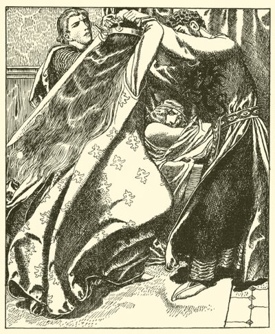 Irlannin kuningatar yrittää tappaa Sir Tristramin tekijältä after Howard Pyle