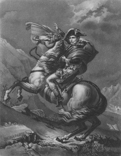 Napoleon Bonaparte ylittää Alpit tekijältä after Jacques Louis David