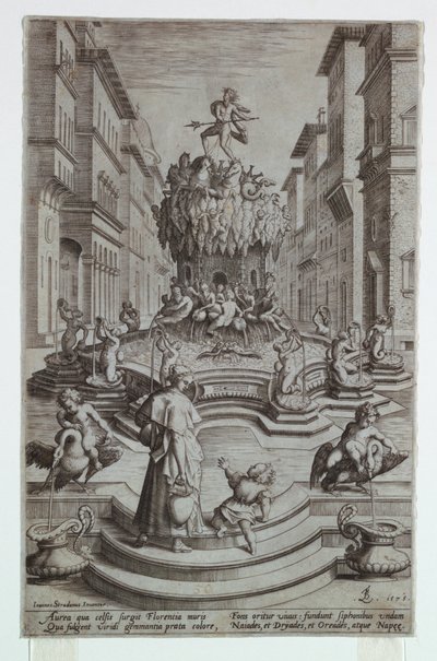 Neptunuksen suihkulähde, Firenze tekijältä after Jan van der Straet, called Stradanus