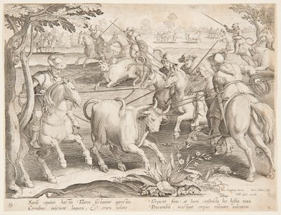 Villien härkien pyydystäminen tekijältä after Jan van der Straet, called Stradanus