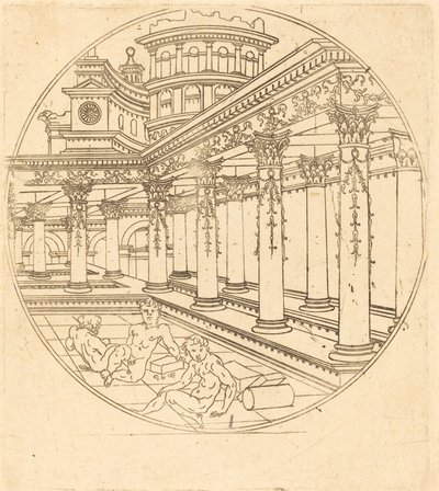 Kolme hahmoa galleriassa tekijältä after Jean de Gourmont I
