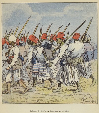 Hausa-kahaajien kolonni marssilla tekijältä after Louis Charles Bombled