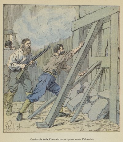Kolmen ranskalaisen taistelu 1500 Fahavoloa vastaan tekijältä after Louis Charles Bombled