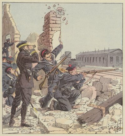 Tien-Tsinin aseman puolustaminen merijalkaväen toimesta tekijältä after Louis Charles Bombled