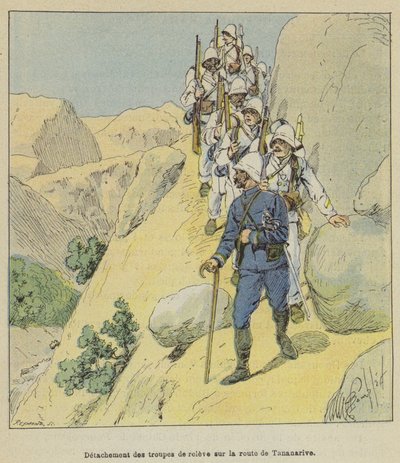 Avustusjoukkojen erottaminen Antananarivon tiellä tekijältä after Louis Charles Bombled